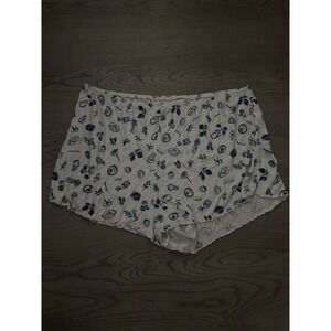 Colsie Womens Ribbed Pajama Shorts White Blue Seashell Print Lettuce Edge Large